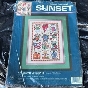 NIP Sunset Sampler Kit Calendar of Events Counted Cross Stitch USA Made Grandma